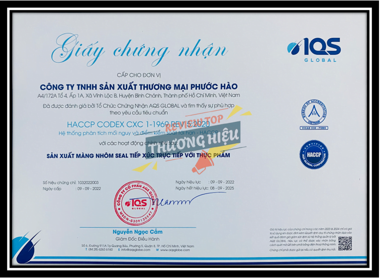 Chứng nhận HACCP CODEX CAC/RCP 1 - 1969, REV.4 – 2003 (bởi Bureau Veritas)