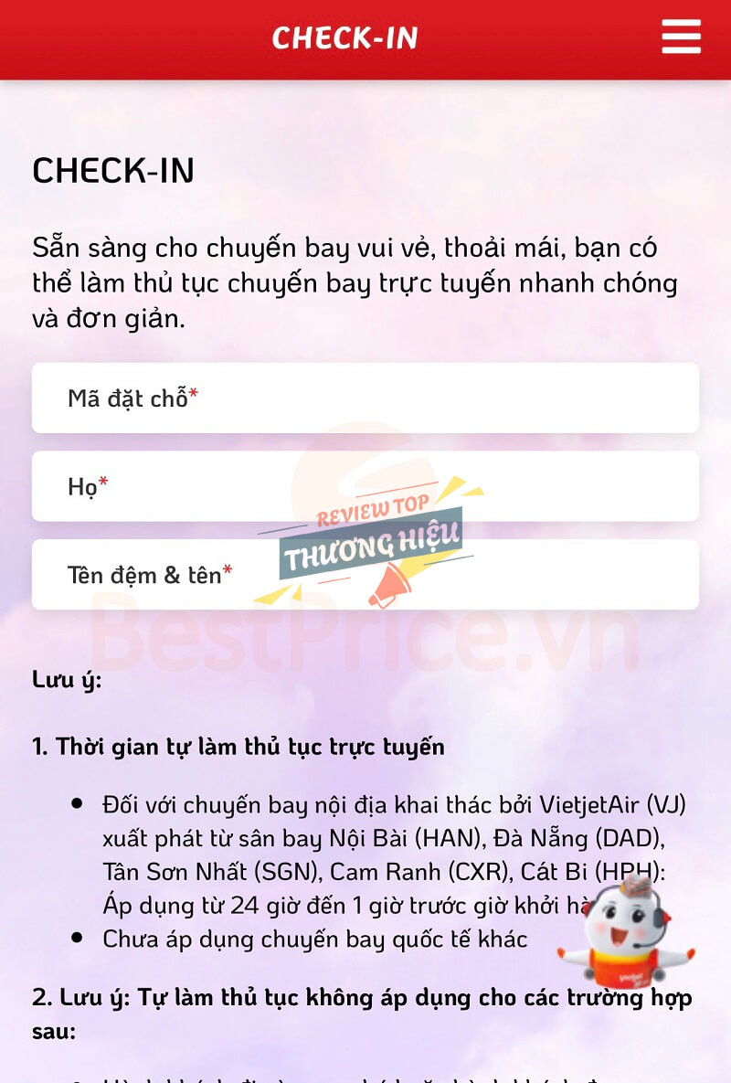 Hướng dẫn Check-in trực tuyến (Online Check-in) Vietjet Air